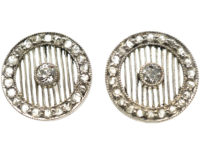Art Deco Platinum & Rose Diamond Round Earrings with a Diamond in the Centre