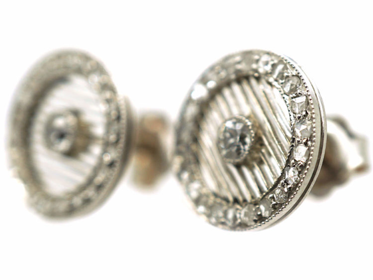 Art Deco Platinum & Rose Diamond Round Earrings with a Diamond in the Centre