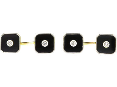 Art Deco 18ct Gold & Platinum, Onyx & Diamond Cufflinks