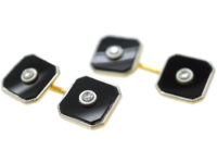 Art Deco 18ct Gold & Platinum, Onyx & Diamond Cufflinks