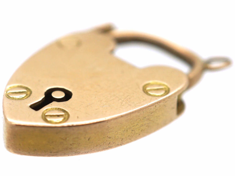 Edwardian 9ct Rose Gold Heart Shaped Padlock with Keyhole Detail