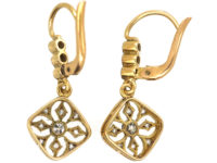 Edwardian 14ct Gold & Platinum Diamond Drop Earrings