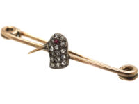Edwardian 9ct Gold, Rose Diamond & Ruby Snipe's Head Brooch
