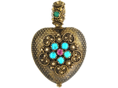 Georgian 15ct Gold Heart Shaped Forget me Not Locket