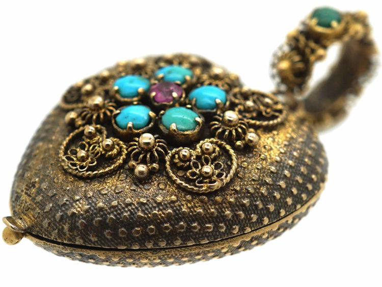 Georgian 15ct Gold Heart Shaped Forget me Not Locket