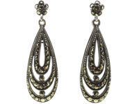 Art Deco Silver & Marcasite Triple Hoop Earrings
