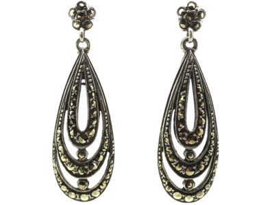 Art Deco Silver & Marcasite Triple Hoop Earrings