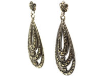 Art Deco Silver & Marcasite Triple Hoop Earrings