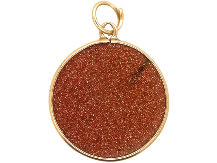 Edwardian 9ct Gold & Goldstone Round Pendant