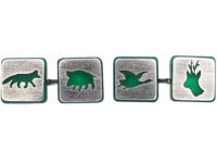 Art Deco Silver & Green Chalcedony Sporting Cufflinks