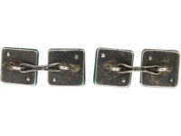 Art Deco Silver & Green Chalcedony Sporting Cufflinks