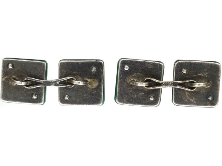 Art Deco Silver & Green Chalcedony Sporting Cufflinks