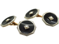 Art Deco 14ct Gold, Onyx & Natural Split Pearl Octagonal Cufflinks