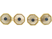 Art Deco 18ct Gold, Rock Crystal & Cabochon Sapphire Octagonal Shaped Cufflinks