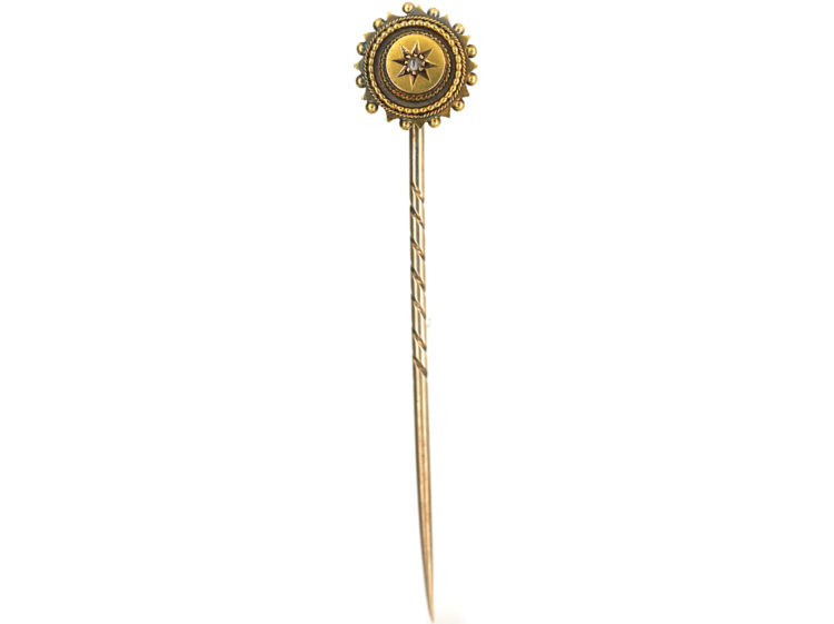 Victorian 15ct Gold Round Tie Pin set with a Rose Diamond