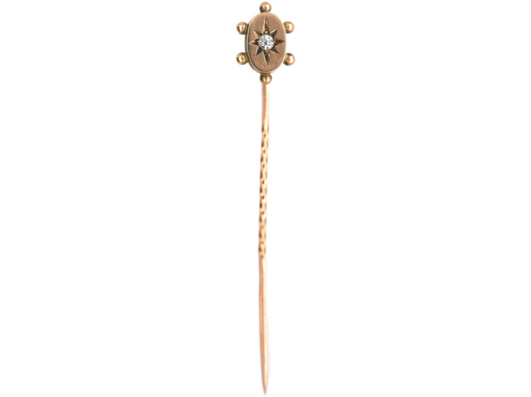 Victorian 9ct Gold Oval Shaped Tie Pin set with a Diamond
