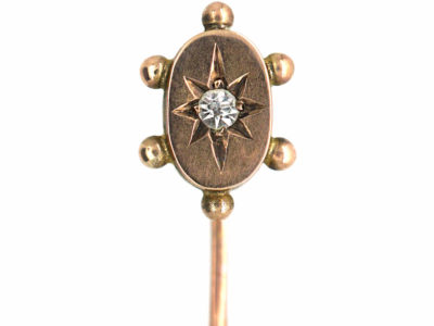 Victorian 9ct Gold Oval Shaped Tie Pin set with a Diamond