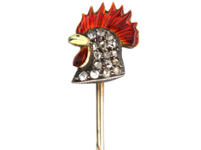 Edwardian Diamond & Enamel Cockerel Head Tie Pin