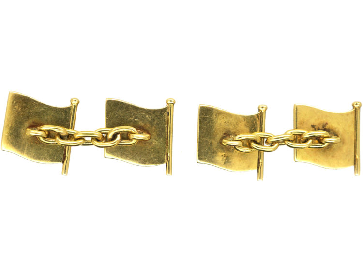 18ct Gold Black & White Enamel Motor Racing Flag Cufflinks