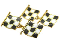 18ct Gold Black & White Enamel Motor Racing Flag Cufflinks