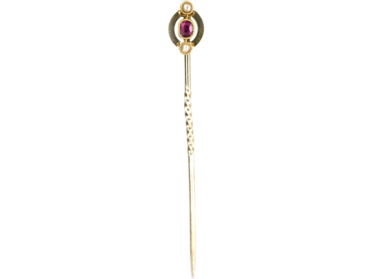Edwardian Ruby & Natural Pearl Tie Pin