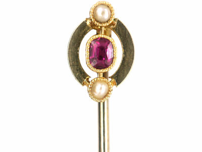 Edwardian Ruby & Natural Pearl Tie Pin