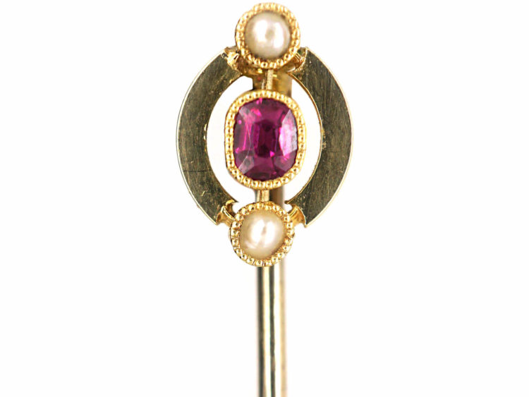 Edwardian Ruby & Natural Pearl Tie Pin