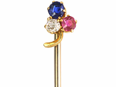 Edwardian Ruby, Sapphire & Diamond Three Leaf Clover Tie Pin
