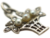 Edwardian 15ct Gold & Platinum, Natural Pearl & Rose diamond Basket Charm