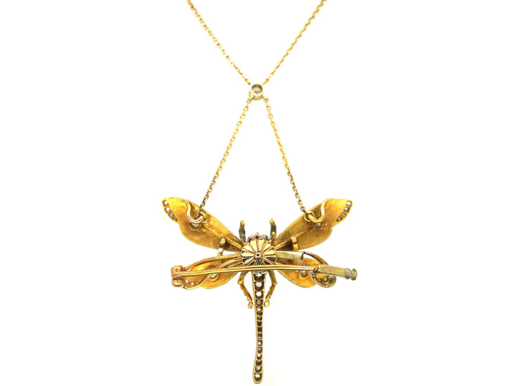 Art Nouveau Dragonfly Pendant on Chain in Original Case