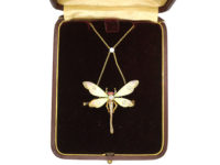 Art Nouveau Dragonfly Pendant on Chain in Original Case