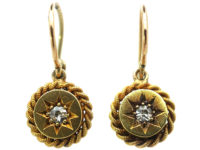 Victorian 15ct Gold Round Drop Earrings set with Diamonds