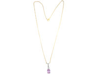 14ct White & Yellow Gold, Pink Topaz & Diamond Pendant on 14ct Gold Chain