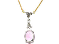 14ct White & Yellow Gold, Pink Topaz & Diamond Pendant on 14ct Gold Chain