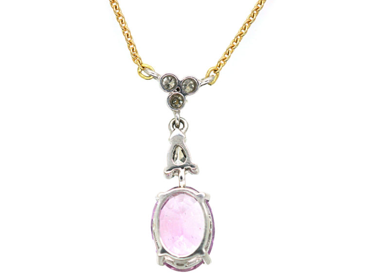 14ct White & Yellow Gold, Pink Topaz & Diamond Pendant on 14ct Gold Chain