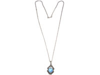 Art Deco Silver, Marcasite & Synthetic Spinel Pendant on Silver Chain