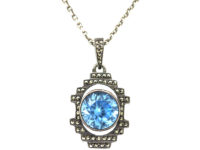 Art Deco Silver, Marcasite & Synthetic Spinel Pendant on Silver Chain