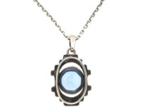 Art Deco Silver, Marcasite & Synthetic Spinel Pendant on Silver Chain