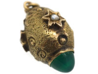 Edwardian 15ct Gold Egg Charm set with Chrysoprase & Natural Split Pearls