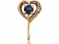 9ct Gold Sapphire & Diamond Heart Shaped Tie Pin