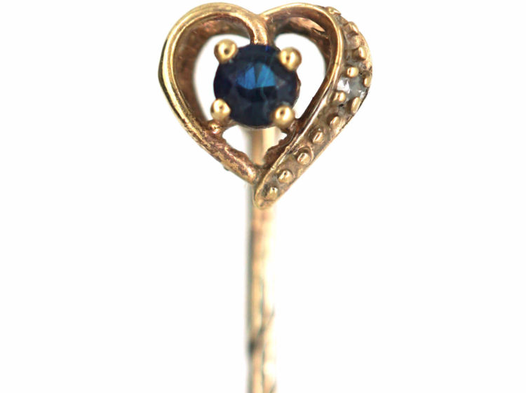 9ct Gold Sapphire & Diamond Heart Shaped Tie Pin