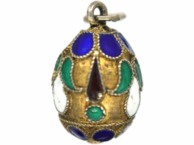 Russian Silver & Enamel Egg Pendant