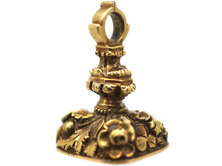Georgian 18ct Gold Cased Gold Seal with Bloodstone Base Engraved with Value Time