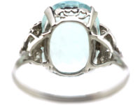 Art Deco Platinum, Aquamarine Ring with Diamond Set Shoulders