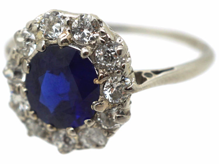 Edwardian Platinum, Diamond & Sapphire Cluster Ring