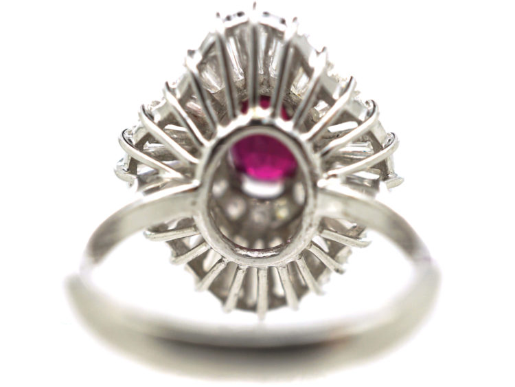 14ct White Gold Baguette Diamond & Ruby Ballerina Ring