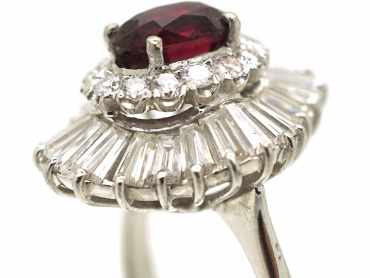 14ct White Gold Baguette Diamond & Ruby Ballerina Ring