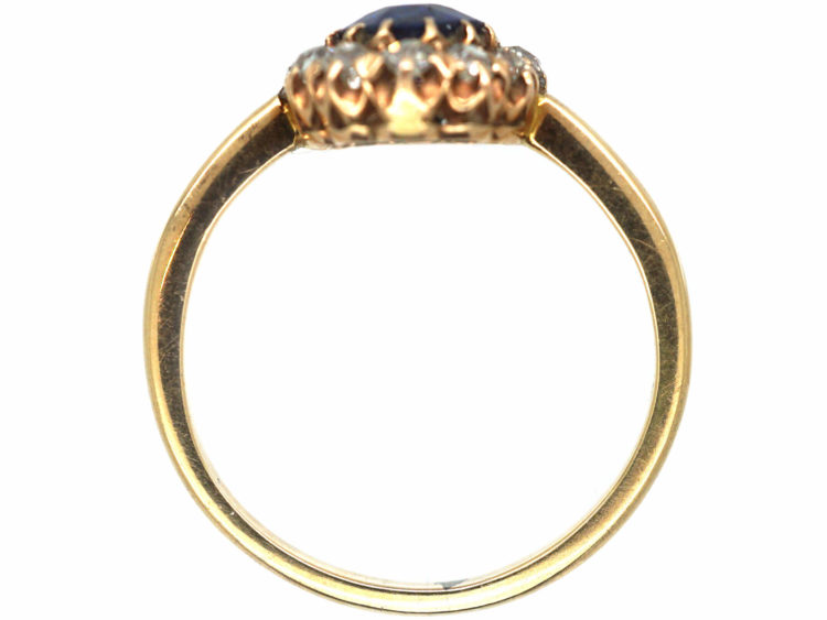 Edwardian 14ct Gold Sapphire & Diamond Oval Cluster Ring