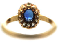 Edwardian 14ct Gold Sapphire & Diamond Oval Cluster Ring