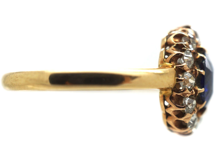 Edwardian 14ct Gold Sapphire & Diamond Oval Cluster Ring